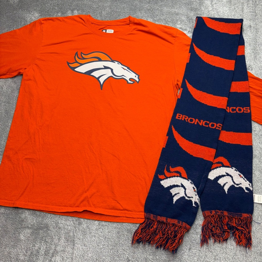 NFL Denver Broncos‎ T-Shirt & Scarf Bundle Mens XL Orange Good Long Sleeve Knit